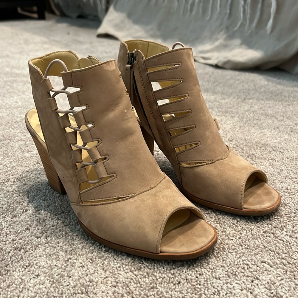 Paul Green Sabrina Open Toe Bootie - Tan beige nubuck Size 8.5 (UK 6)